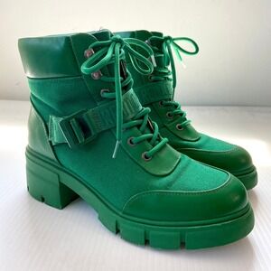 RedTop Green Canvas Chunky Sole Lace Up Combat Ankle Boots Womens 8.5